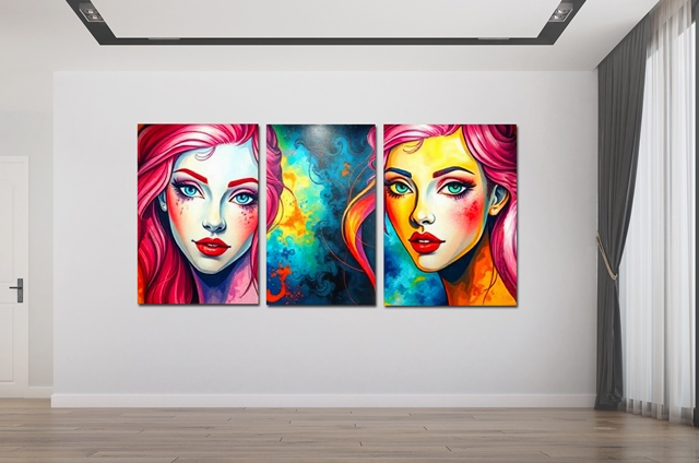 bunte gesichter abstrakte kunst kaufen 3 teilig peggy liebenow.jpg